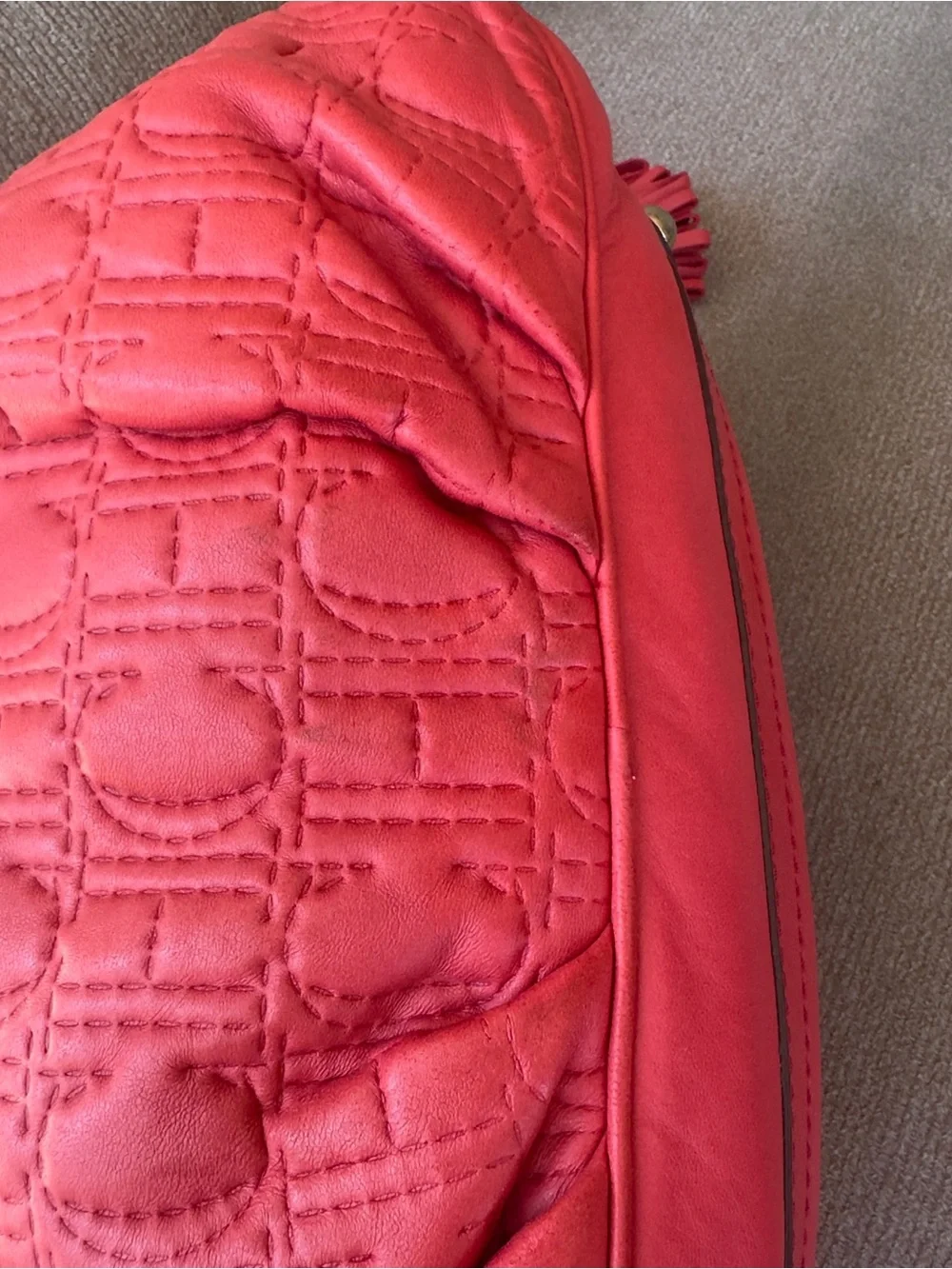 🔥 CH Carolina Herrera Red Leather Andy Monogram Satchel Bag Spain
